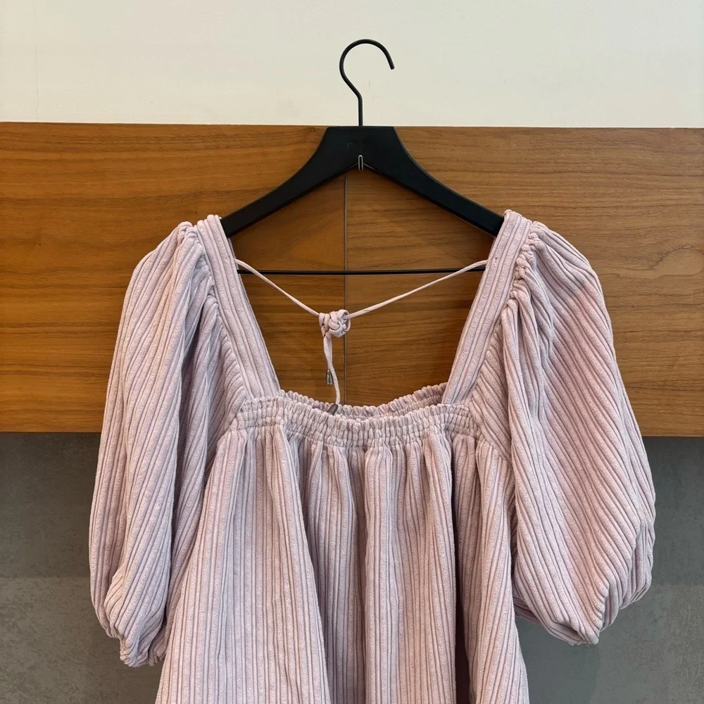 Free People Raquel Cord Puff Sleeve Oversized Textured Blouse, Size M